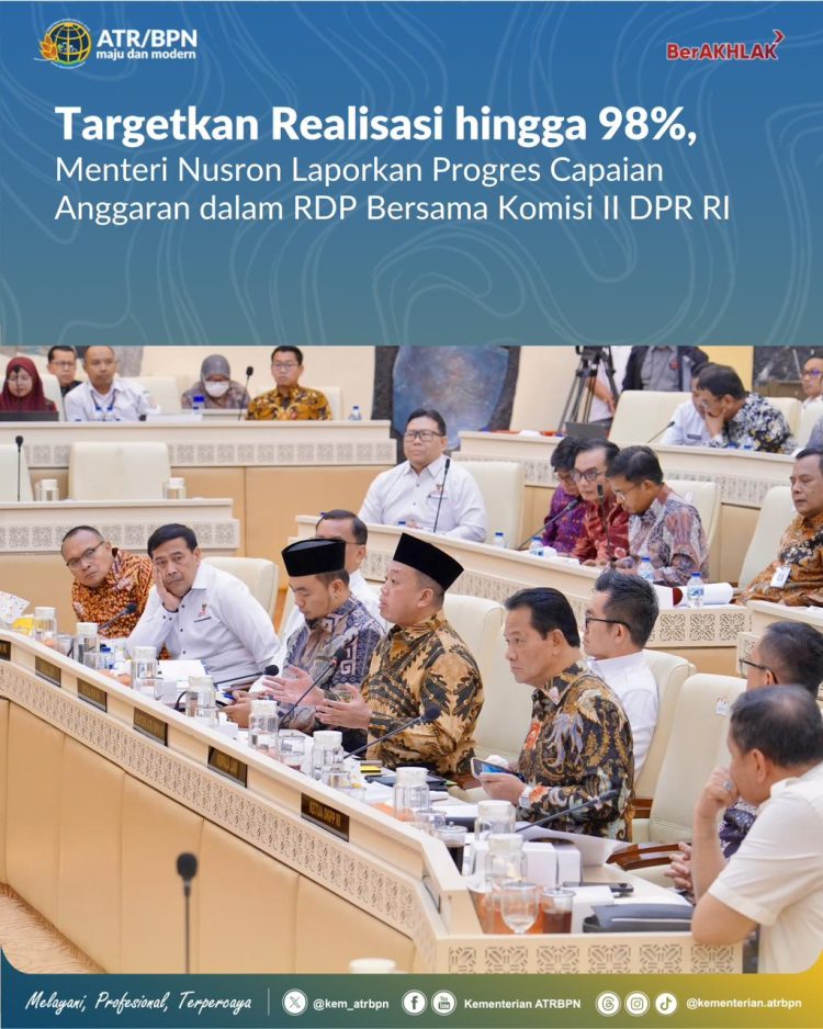 Menteri Nusron Targetkan Realisasi Anggaran 98% Paparkan Progres dalam RDP Bersama Komisi II DPR RI