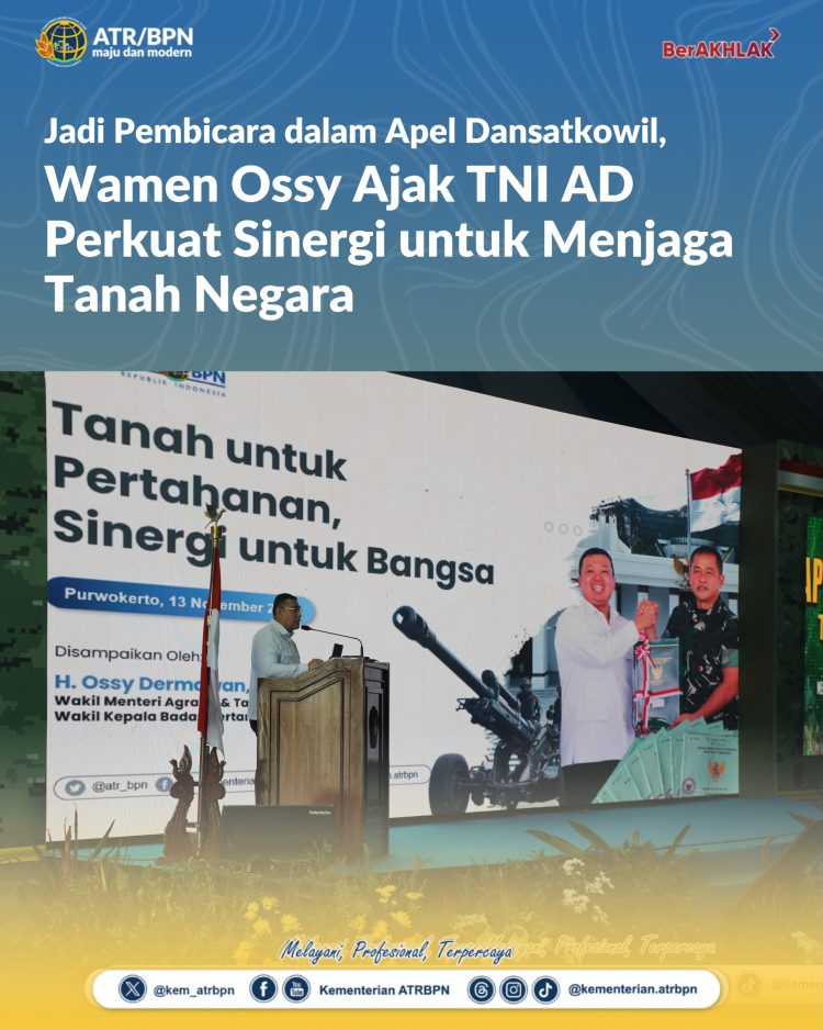 Wamen Ossy Ajak TNI AD Perkuat Sinergi untuk Menjaga Tanah Negara Jadi Pembicara dalam Apel Dansatkowil
