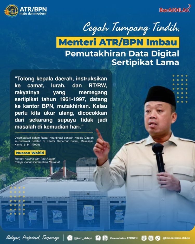 Cegah Tumpang Tindih Lahan Menteri ATR/Kepala BPN Imbau Pemutakhiran Data Sertipikat Tanah