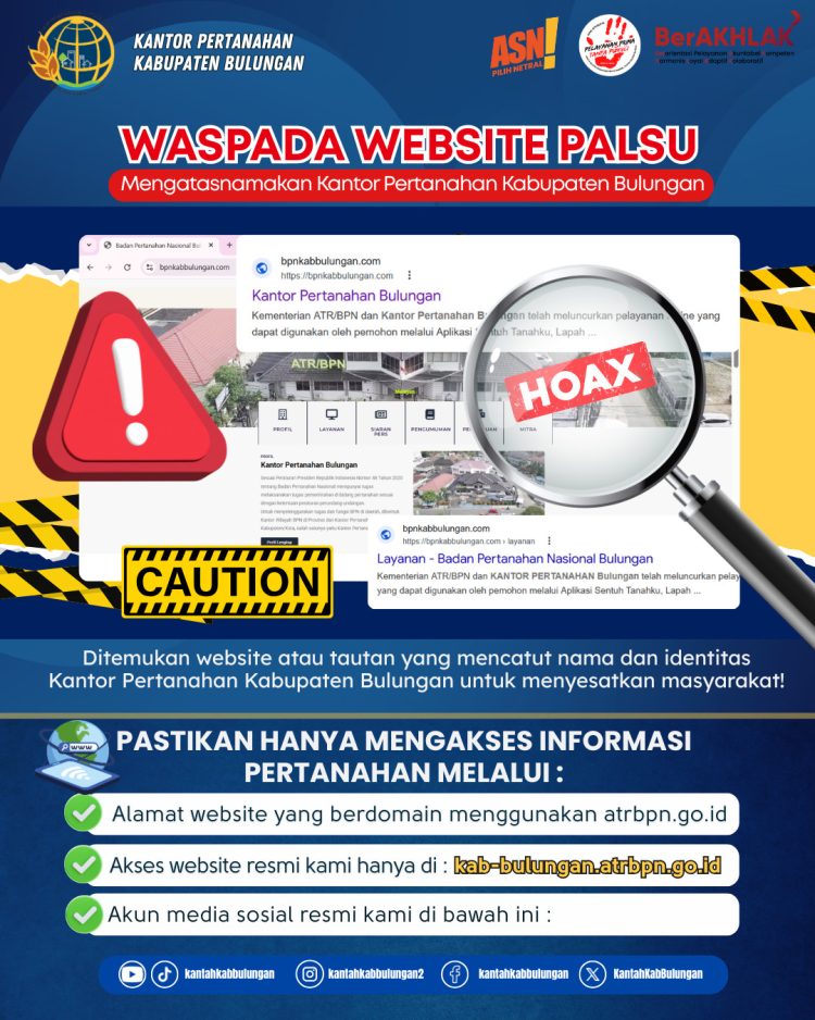 Waspada Website Palsu Mengatasnamakan Kantah Bulungan